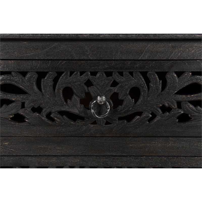 Taran Designs Monte Floral Carved Solid Wood 3-Drawers Nightstand in Black