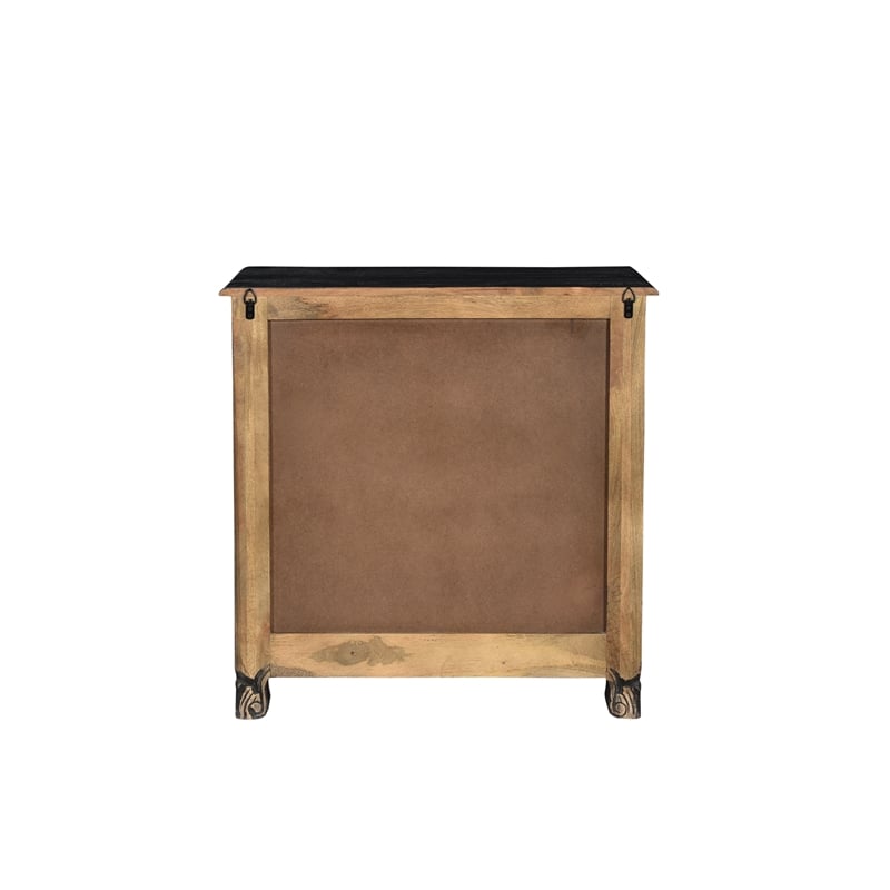 Taran Designs Monte Floral Carved Solid Wood 3-Drawers Nightstand in Black