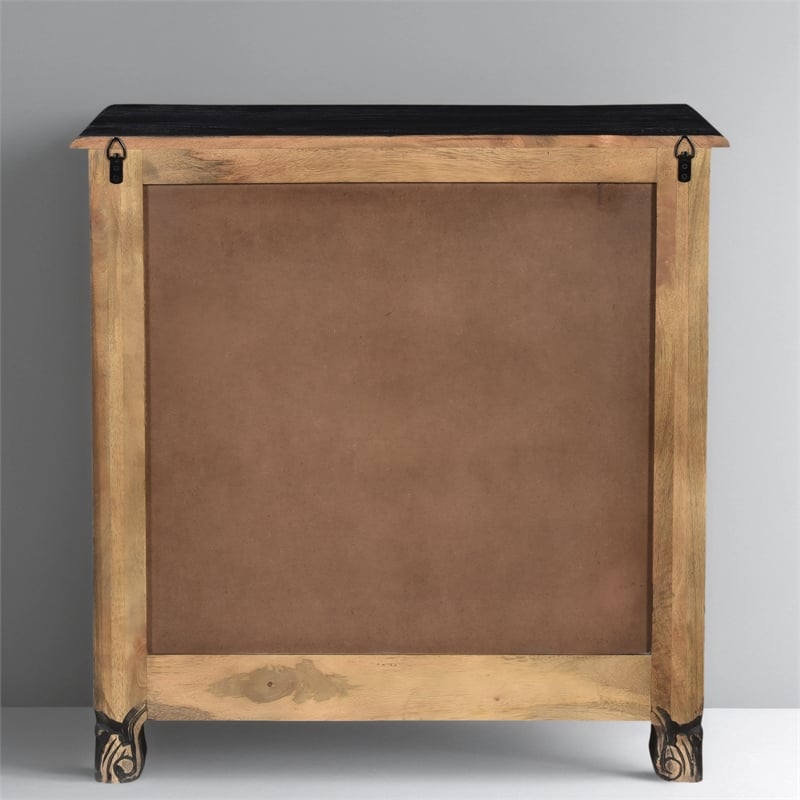 Taran Designs Monte Floral Carved Solid Wood 3-Drawers Nightstand in Black