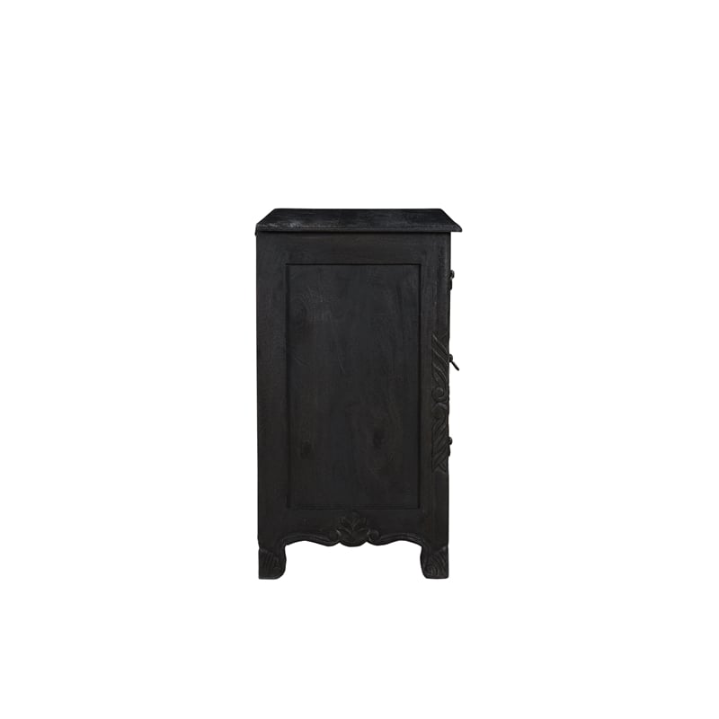 Taran Designs Monte Floral Carved Solid Wood 3-Drawers Nightstand in Black