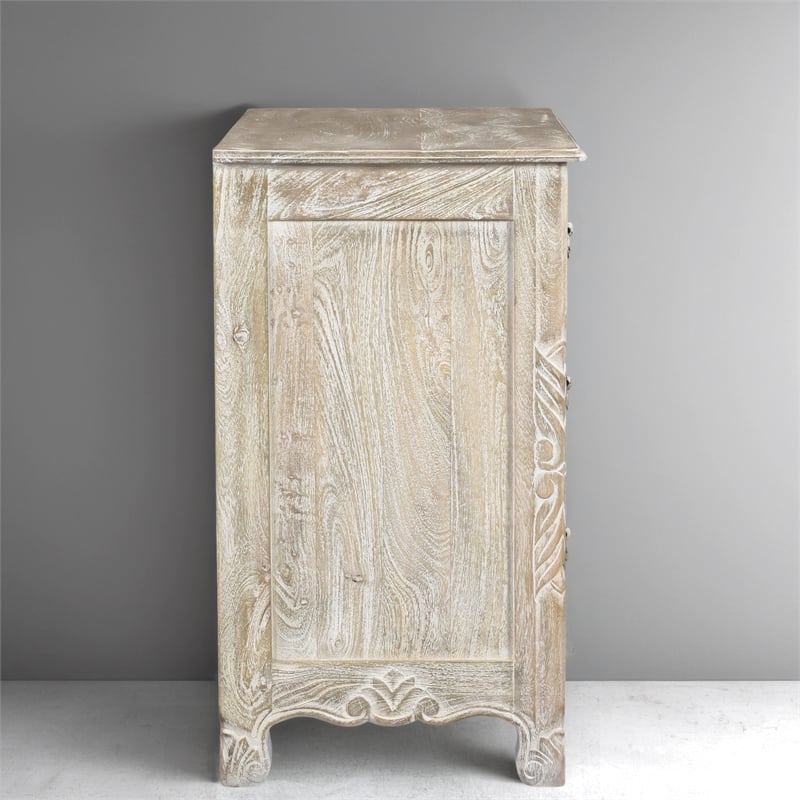 Taran Designs Monte Floral Carved Solid Wood 3-Drawers Nightstand in Gray