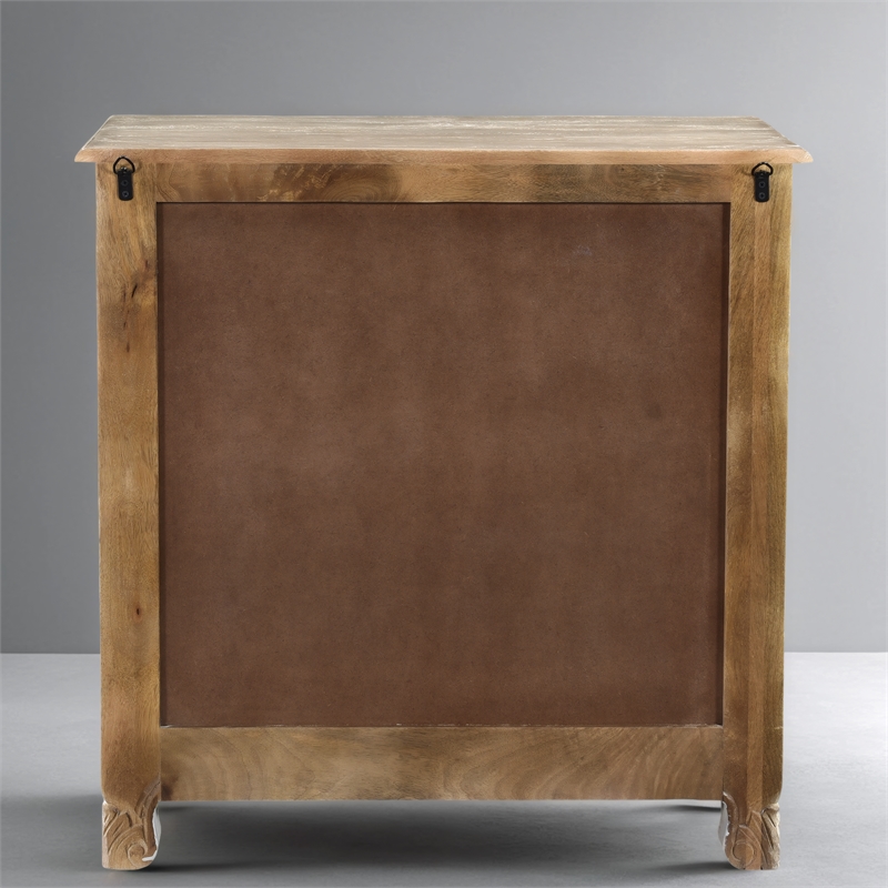 Taran Designs Monte Floral Carved Solid Wood 3-Drawers Nightstand in Gray