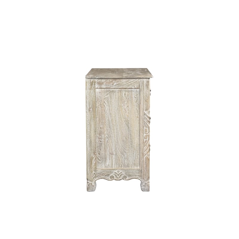 Taran Designs Monte Floral Carved Solid Wood 3-Drawers Nightstand in Gray