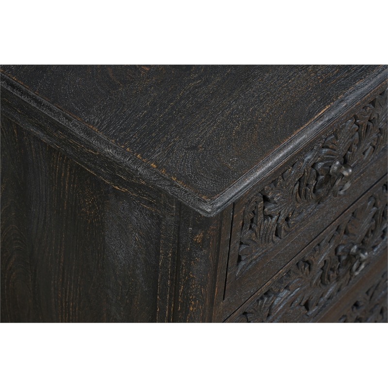 Taran Designs Monte 7-drawer Floral Carved Solid Wood Dresser in Black
