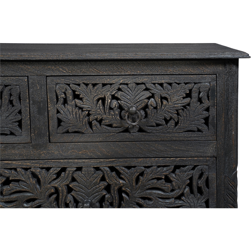 Taran Designs Monte 7-drawer Floral Carved Solid Wood Dresser in Black