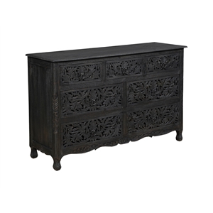 Taran Designs Monte 7-drawer Floral Carved Solid Wood Dresser in Black
