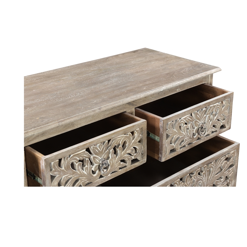Taran Designs Monte 7-drawer Floral Carved Solid Wood Dresser in Gray