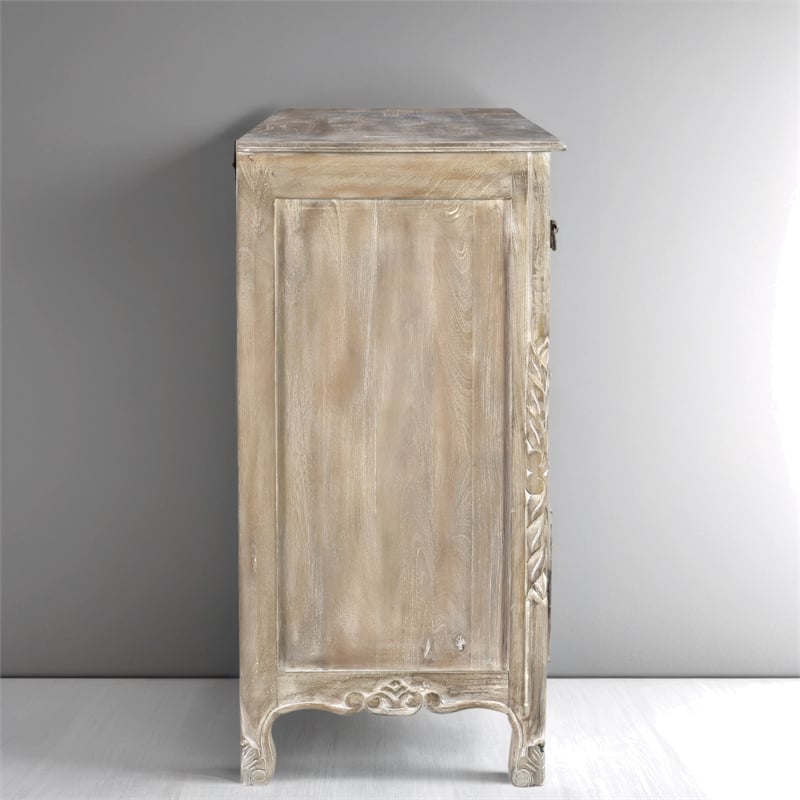 Taran Designs Monte 7-drawer Floral Carved Solid Wood Dresser in Gray