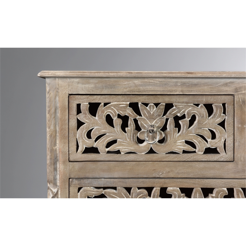 Taran Designs Monte 7-drawer Floral Carved Solid Wood Dresser in Gray