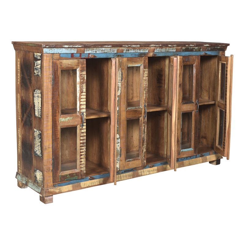 Taran Designs Hayden 6-door Solid Wood Sideboard in Brown Multicolor