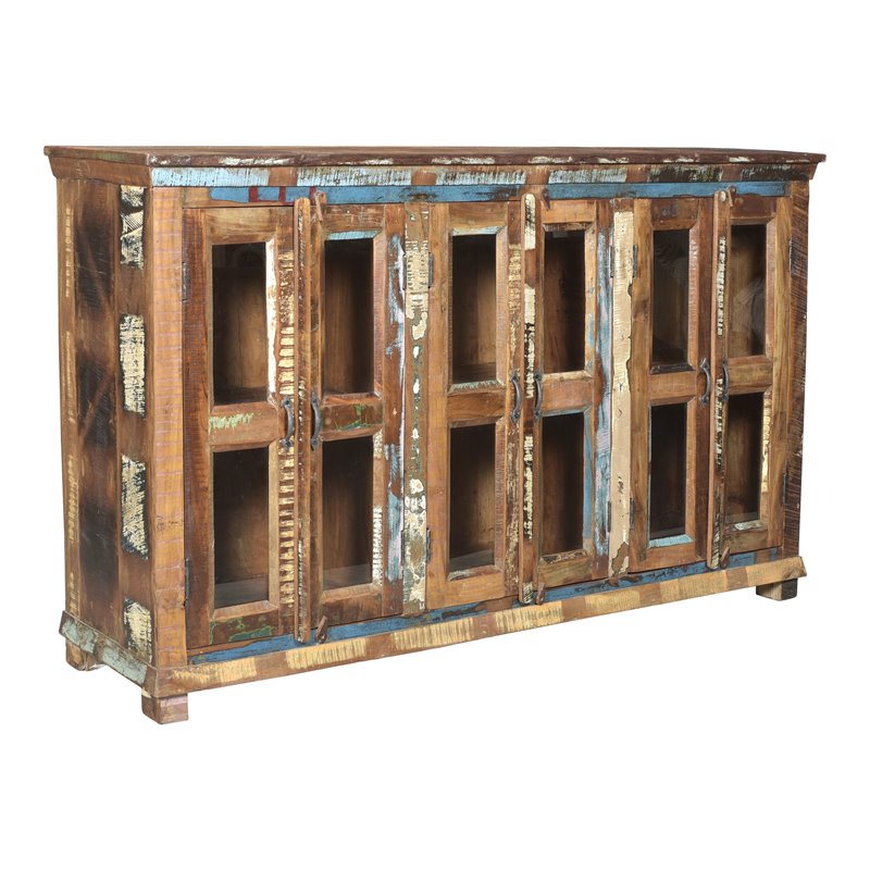 Taran Designs Hayden 6-door Solid Wood Sideboard in Brown Multicolor