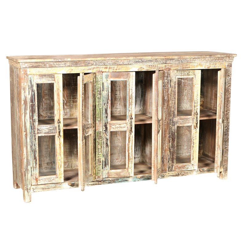 Taran Designs Hayden 6-door Solid Wood Sideboard in White Multicolor