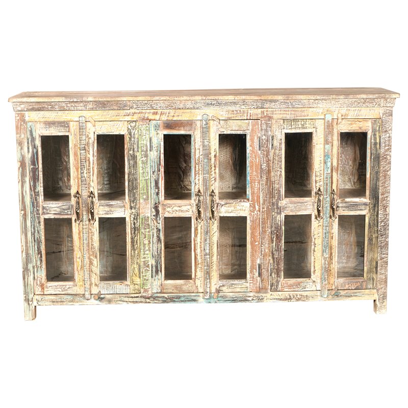 Taran Designs Hayden 6-door Solid Wood Sideboard in White Multicolor