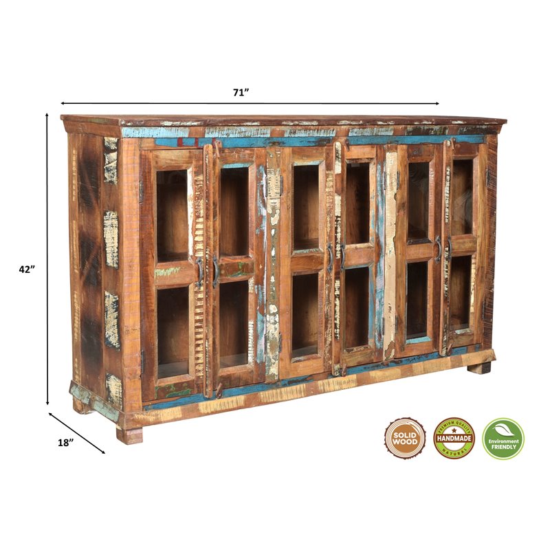 Taran Designs Hayden 6-door Solid Wood Sideboard in White Multicolor