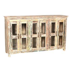Taran Designs Hayden 6-door Solid Wood Sideboard in White Multicolor