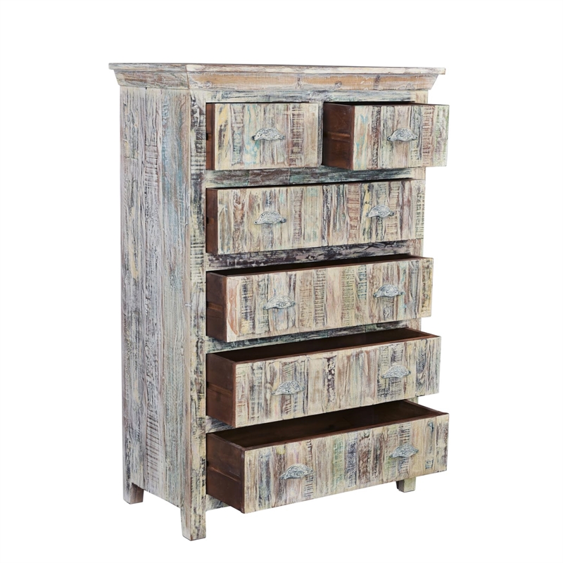 Taran Designs Hayden 6-drawer Solid Wood Chest in White Multicolor
