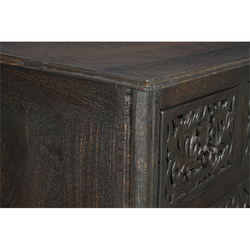 Taran Designs Monte 6-drawer Floral Carved Solid Wood Chest in Black