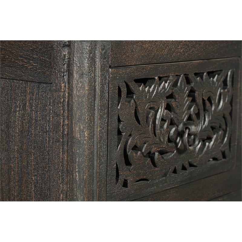 Taran Designs Monte 6-drawer Floral Carved Solid Wood Chest in Black