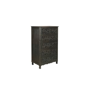 Taran Designs Monte 6-drawer Floral Carved Solid Wood Chest in Black