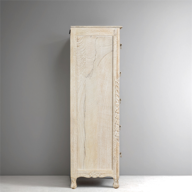Taran Designs Monte 6-drawer Floral Carved Solid Wood Chest in White