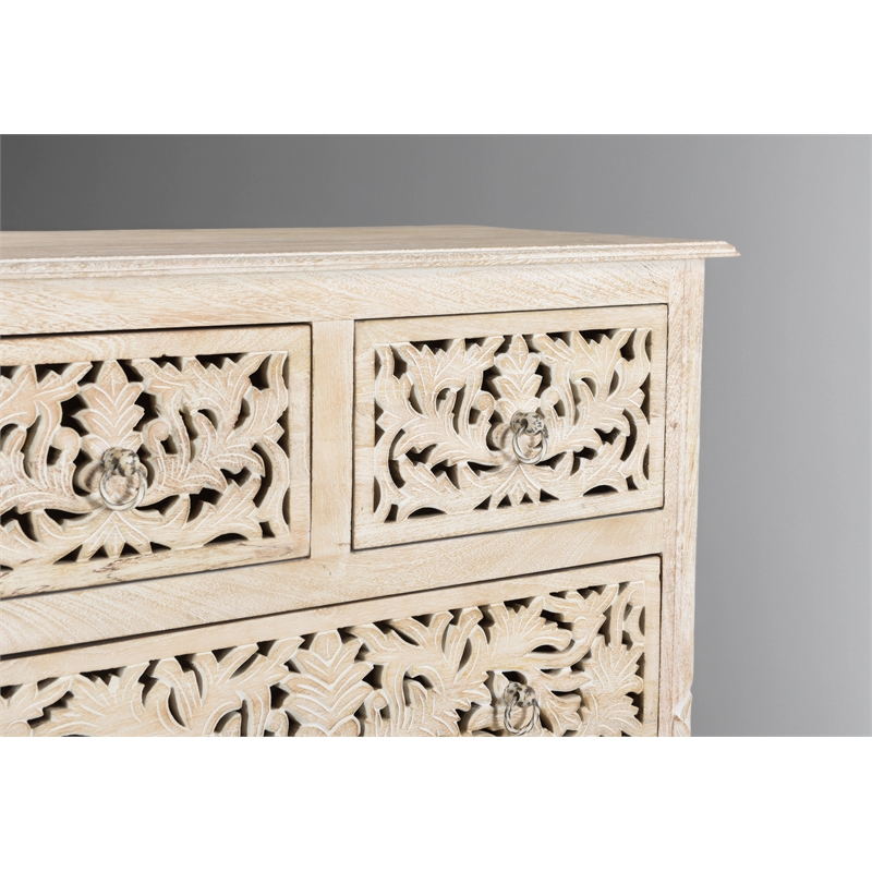 Taran Designs Monte 6-drawer Floral Carved Solid Wood Chest in White
