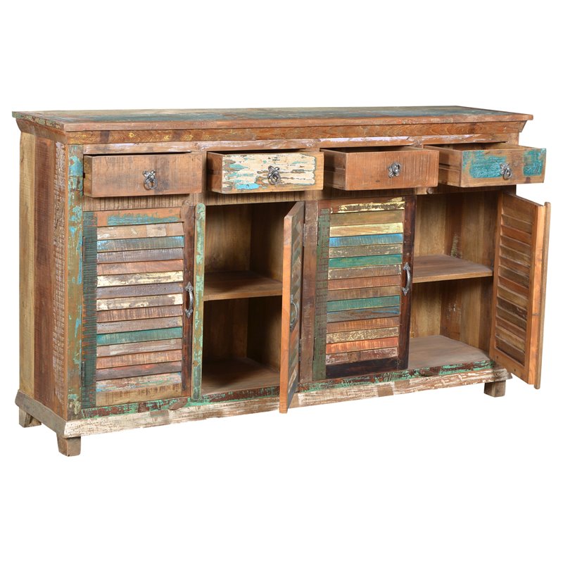 Taran Designs Hayden 4-drawer 4-door Solid Wood Sideboard in Brown Multicolor