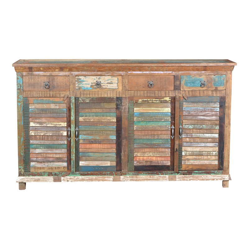 Taran Designs Hayden 4-drawer 4-door Solid Wood Sideboard in Brown Multicolor