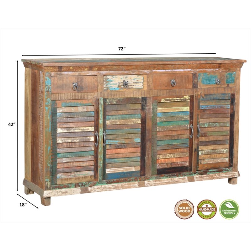 Taran Designs Hayden 4-drawer 4-door Solid Wood Sideboard in Brown Multicolor