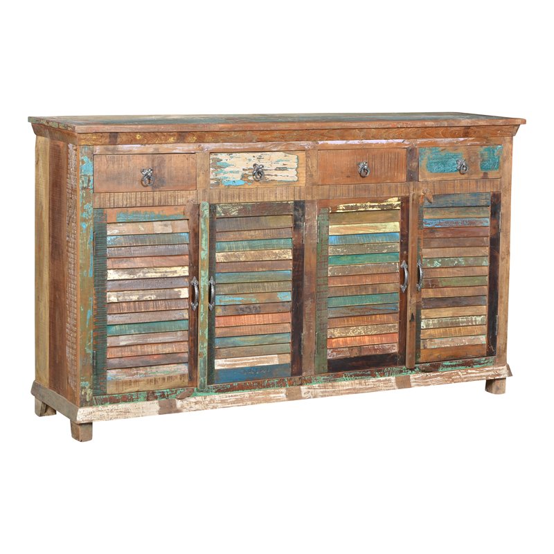 Taran Designs Hayden 4-drawer 4-door Solid Wood Sideboard in Brown Multicolor