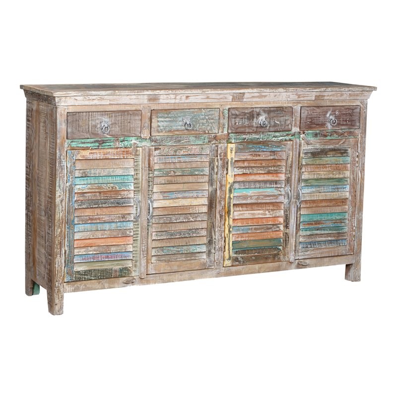 Taran Designs Hayden 4-drawer 4-door Solid Wood Sideboard in White Multicolor