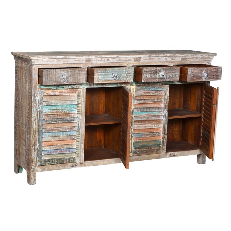 Taran Designs Hayden 4-drawer 4-door Solid Wood Sideboard in White Multicolor