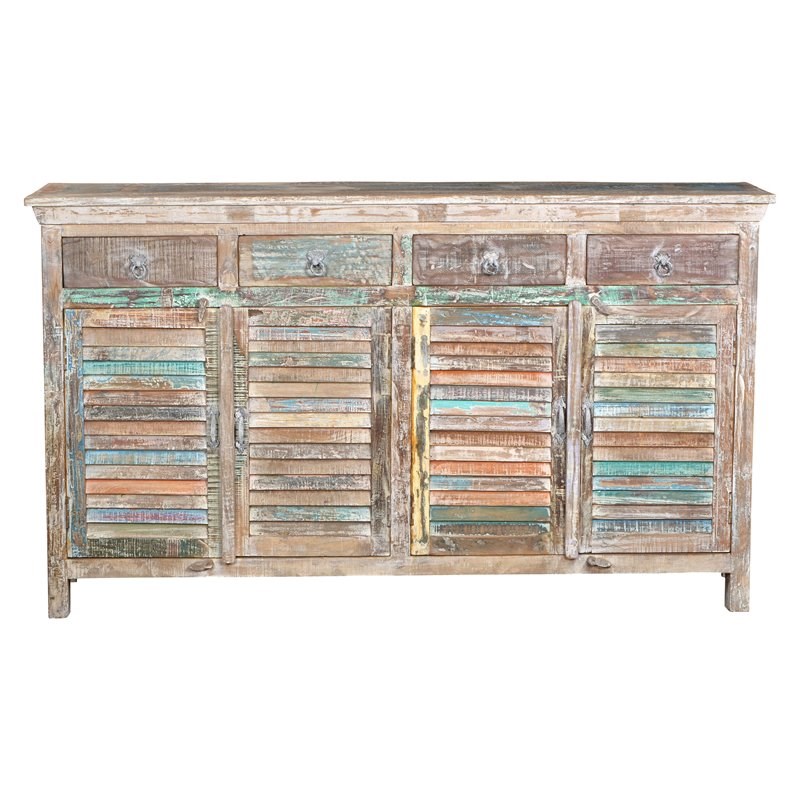 Taran Designs Hayden 4-drawer 4-door Solid Wood Sideboard in White Multicolor