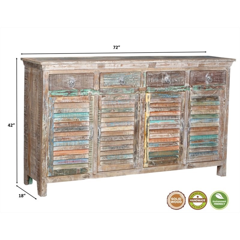 Taran Designs Hayden 4-drawer 4-door Solid Wood Sideboard in White Multicolor