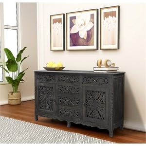 Taran Designs Monte 6-drawer 2-door Carved Solid Wood Sideboard in Black
