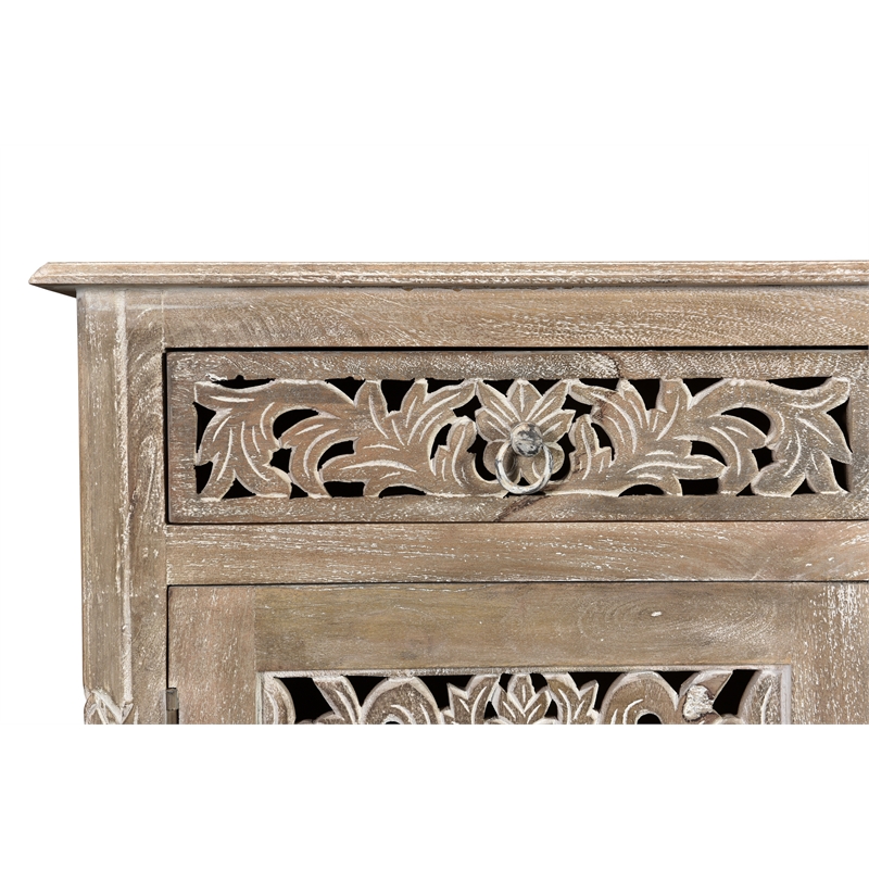 Taran Designs Monte 6-drawer 2-door Carved Solid Wood Sideboard in Gray