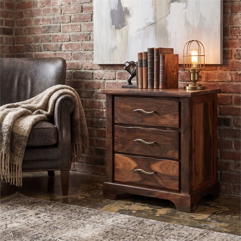 Taran Designs Darcy 3-drawer Live Edge Solid Wood Nightstand in Dark Brown