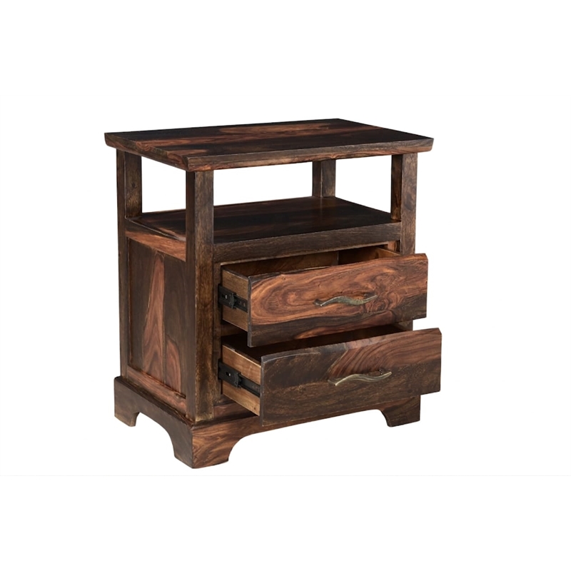 Taran Designs Darcy 2-drawer Live Edge Solid Wood Nightstand in Dark Brown