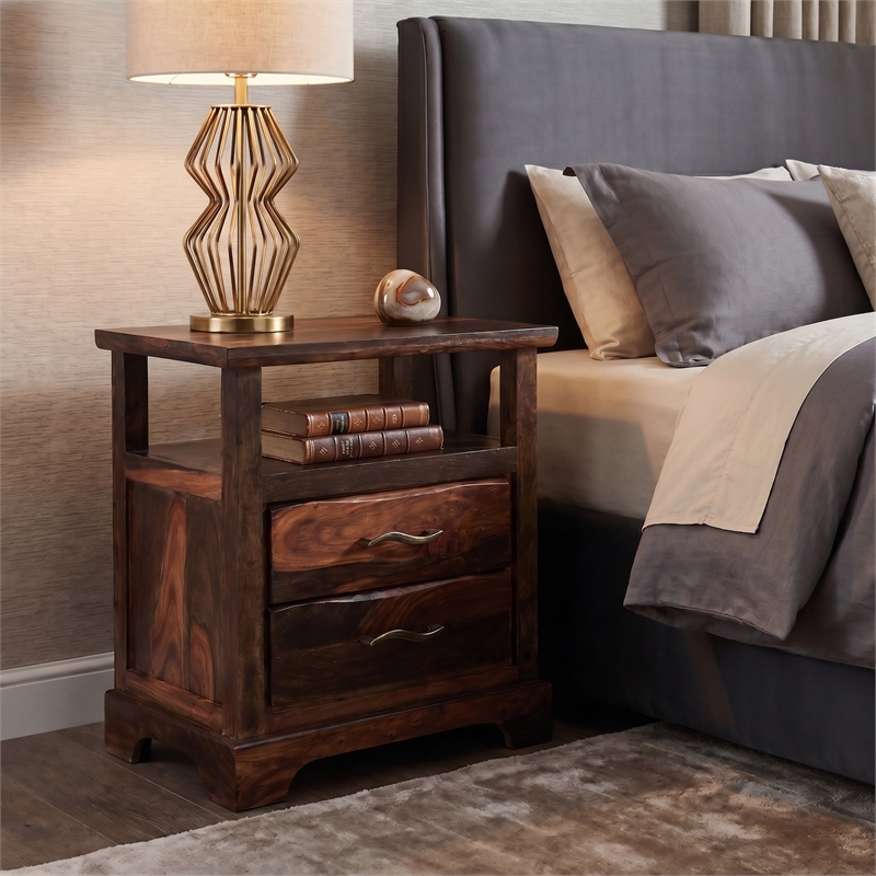 Taran Designs Darcy 2-drawer Live Edge Solid Wood Nightstand in Dark Brown