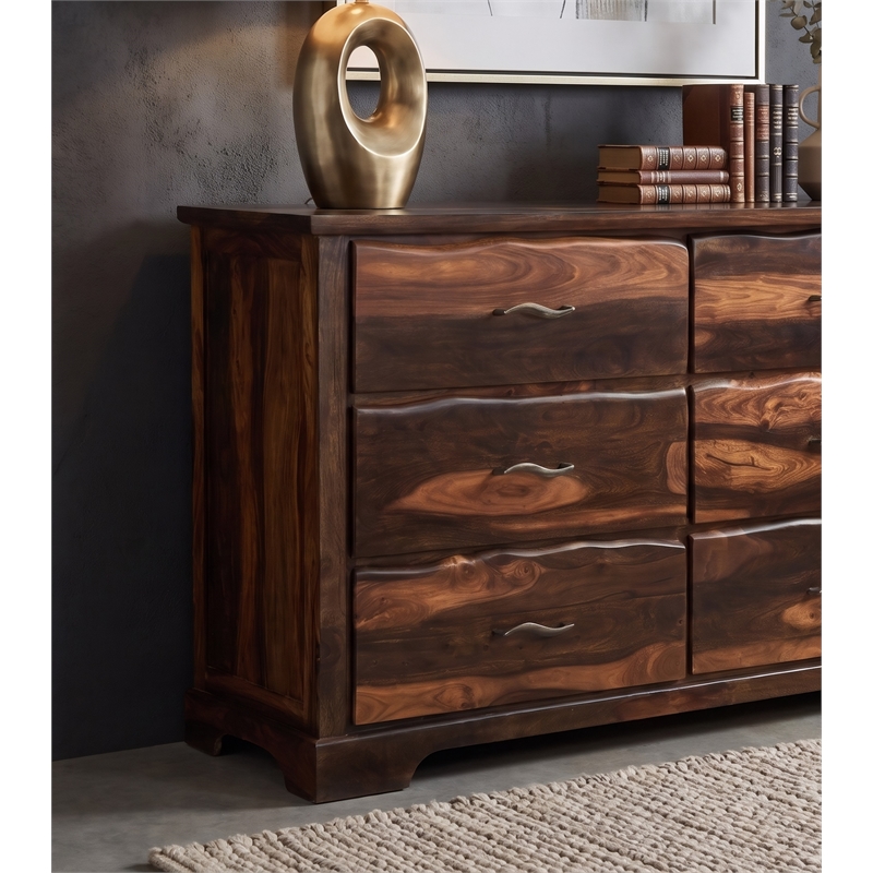 Taran Designs Darcy 6-drawer Live Edge Solid Wood Dresser in Dark Brown