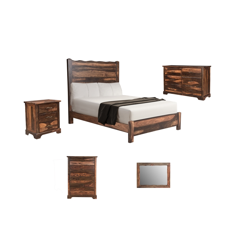 Taran Designs Darcy 5-drawer Live Edge Solid Wood Chest in Dark Brown