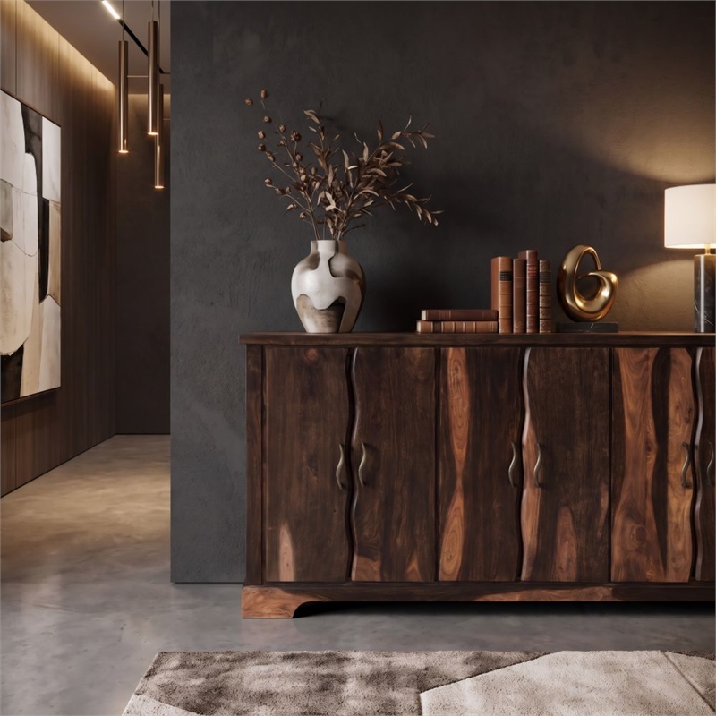 Taran Designs Darcy 6-door Live Edge Solid Wood Sideboard in Dark Brown