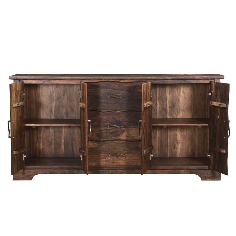 Taran Designs Darcy 3-drawer 4-door Live Edge Solid Wood Sideboard in Dark Brown