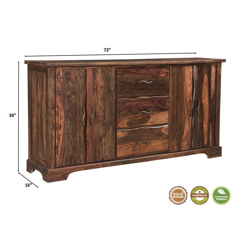 Taran Designs Darcy 3-drawer 4-door Live Edge Solid Wood Sideboard in Dark Brown
