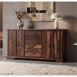 Taran Designs Darcy 3-drawer 4-door Live Edge Solid Wood Sideboard in Dark Brown