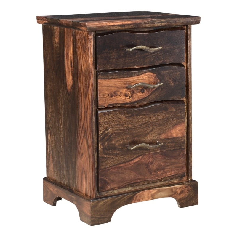 Taran Designs Darcy 3-drawer Live Edge Solid Wood Filing Cabinet in Dark Brown