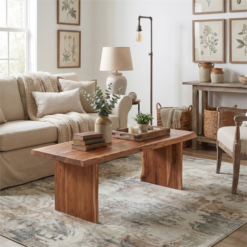 Taran Designs Harper Live Edge Solid Wood Coffee Table in Brown
