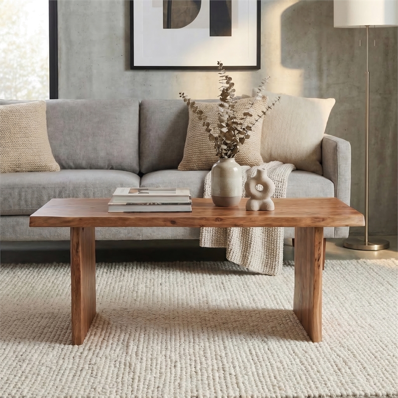 Taran Designs Harper Live Edge Solid Wood Coffee Table in Brown