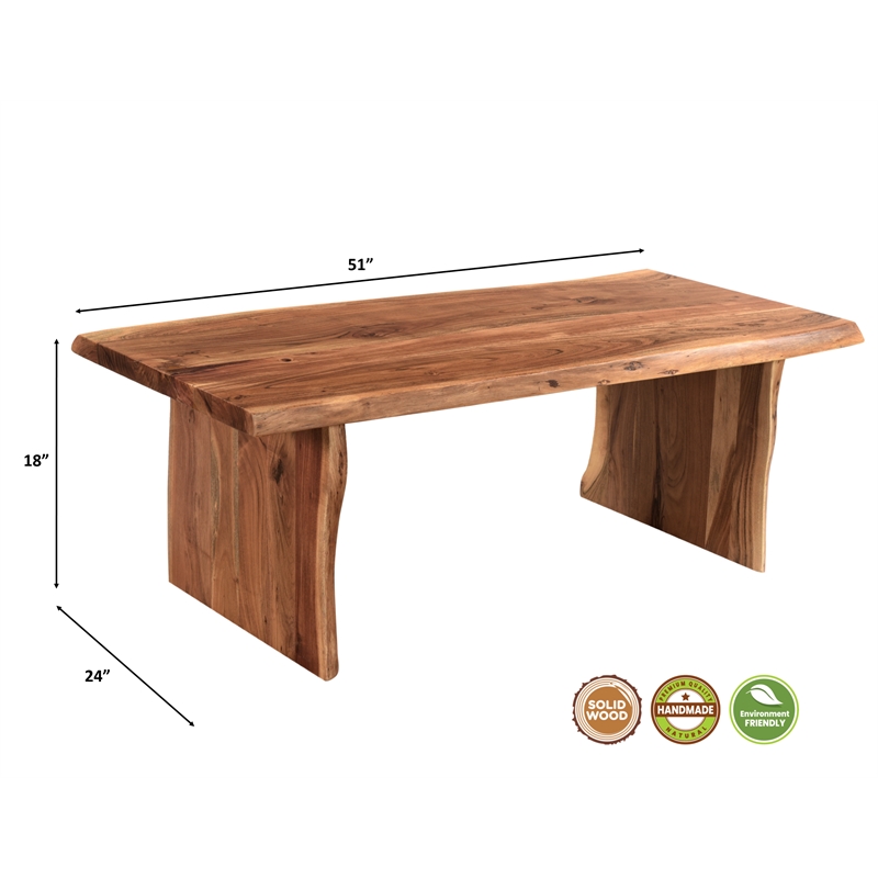 Taran Designs Harper Live Edge Solid Wood Coffee Table in Brown