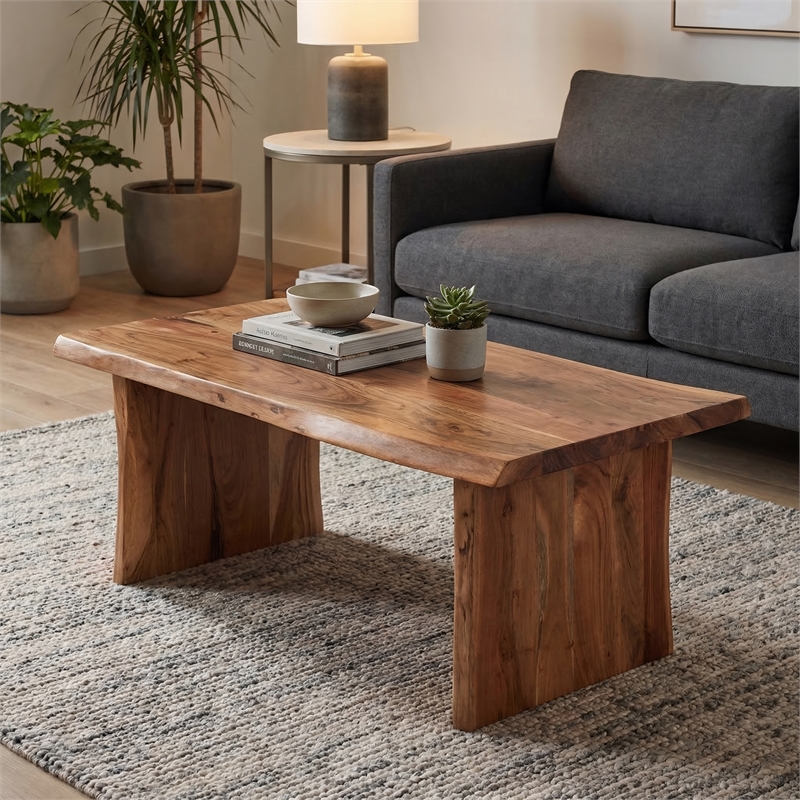 Taran Designs Harper Live Edge Solid Wood Coffee Table in Brown