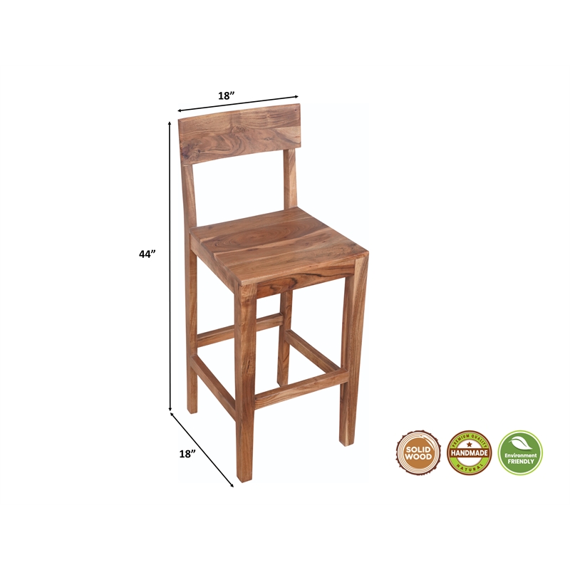 Taran Designs Harper Solid Wood Bar Chair in Brown (Set of 1)